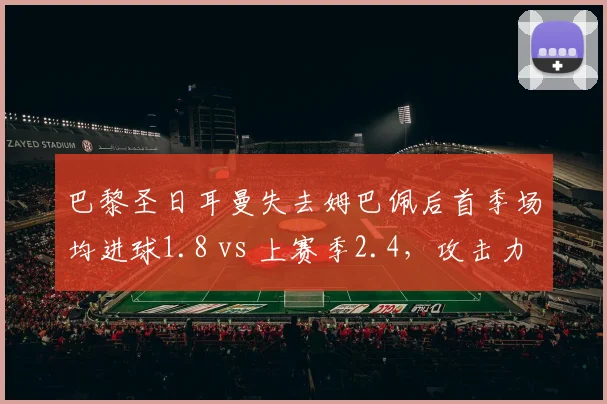 巴黎圣日耳曼失去姆巴佩后首季场均进球1.8 vs 上赛季2.4，攻击力下滑明显